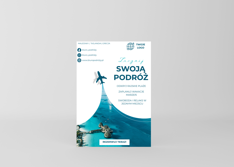 Ulotka jednostronna dla biura podróży – nowoczesny projekt reklamowy